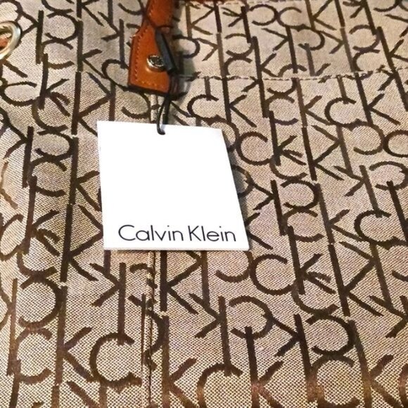 NEW VTG Calvin Klein 205W39NYC Top Handle Tote Bag Tan/Brown Logo Canvas Purse - Picture 7 of 7